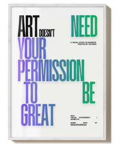 Gerahmtes Typografie Poster „Permission“ von Spawnd® in Türkis und Lila, inspirierender FineArt Print für kreative Wohnräume.