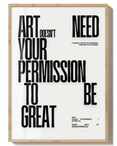 Schwarz-weißes Poster „Permission“ von Spawnd® im Holzrahmen, minimalistisches Design für stilvolle Wanddekoration.