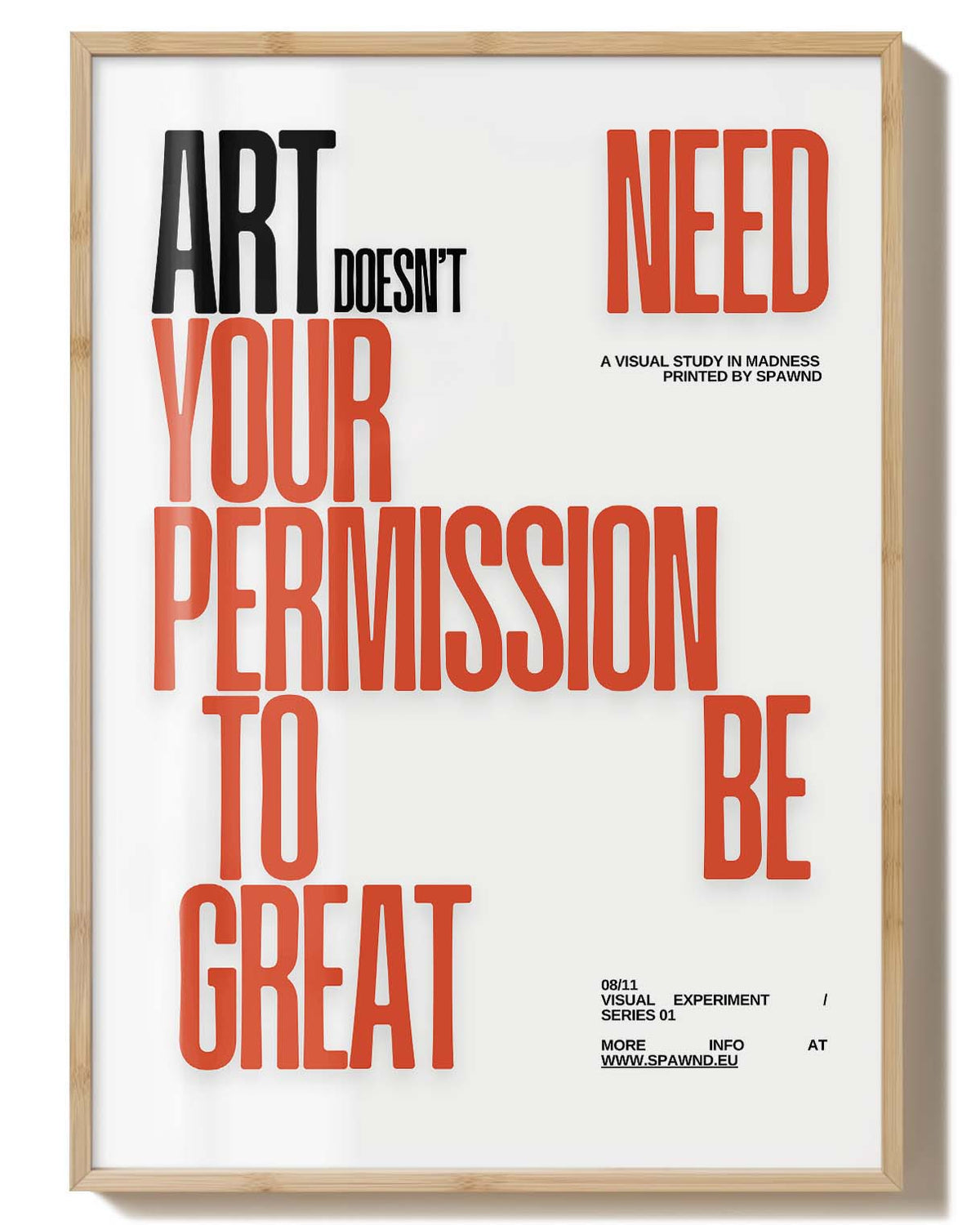 Permission | Typografie Poster – Spawnd® in Rot-Schwarz mit inspirierendem Zitat für moderne Wohn- und Arbeitsräume, FineArt Print gerahmt.
