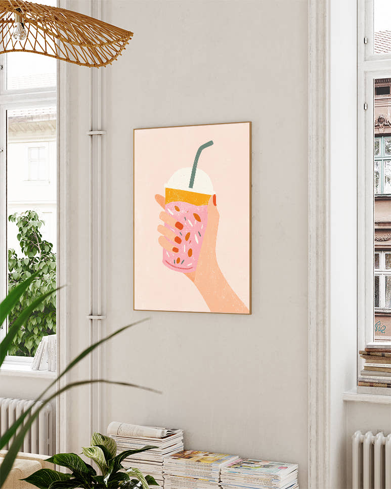 Pop Art &amp; Illustration Food Poster – Pink Smoothie Poster – FineArt Wandbild, moderne Kunst &amp; Fine Art Print von Spawnd, handgefertigt &amp; Made in Germany