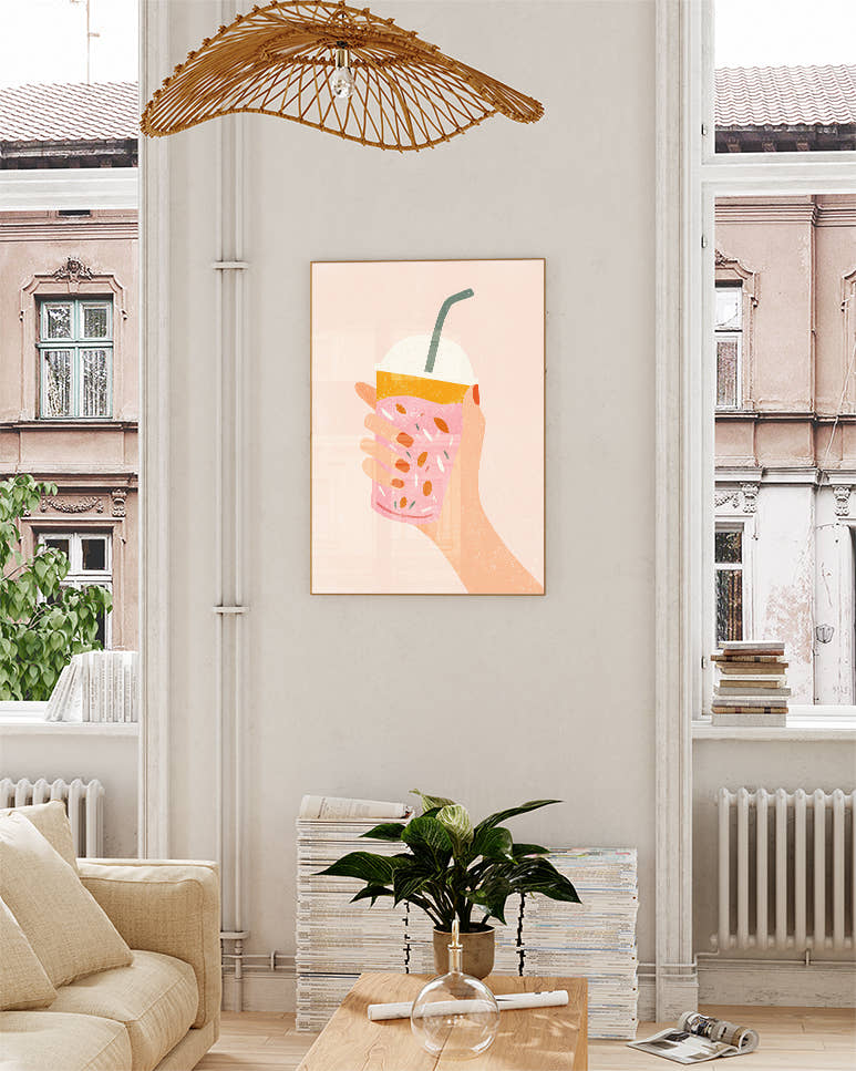 Pop Art &amp; Illustration Food Poster – Pink Smoothie Poster – FineArt Wandbild, moderne Kunst &amp; Fine Art Print von Spawnd, handgefertigt &amp; Made in Germany