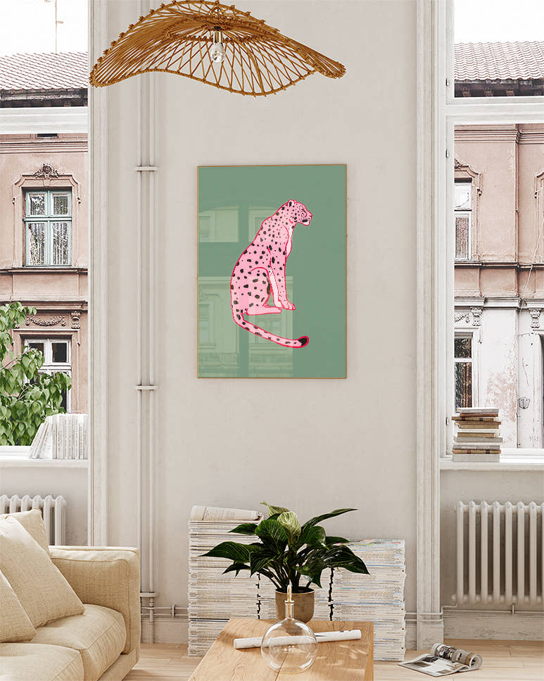 Pop Art &amp; Illustration Tier Poster – Pink Leopard Poster – FineArt Wandbild, moderne Kunst &amp; Fine Art Print von Spawnd, handgefertigt &amp; Made in Germany