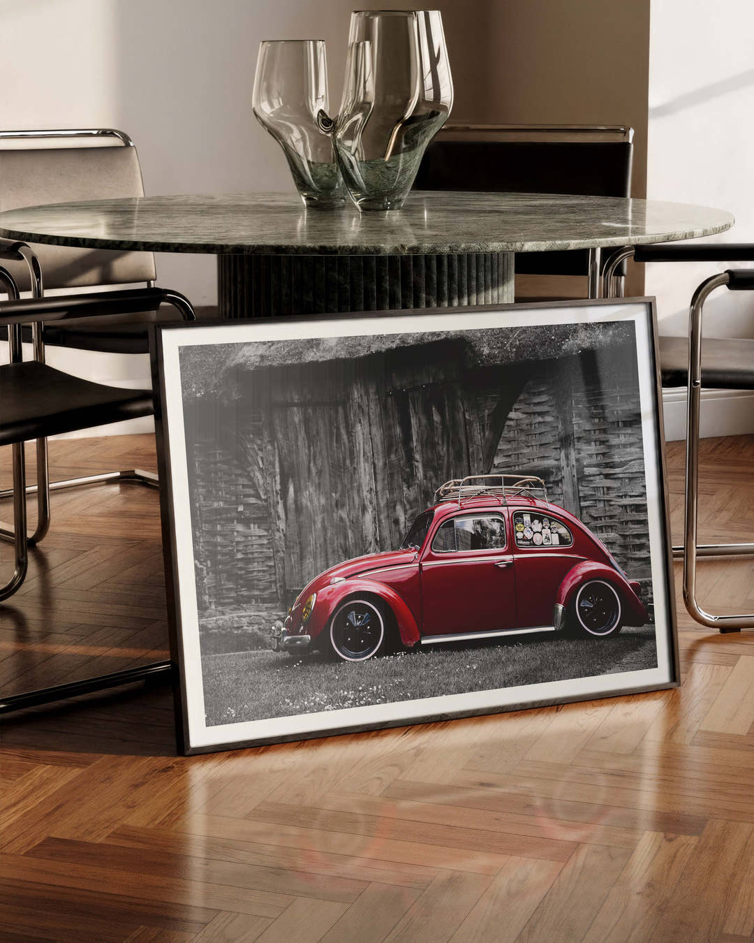Red old beetle Poster – FineArt Wandbild, moderne Kunst &amp; Fine Art Print von Spawnd, handgefertigt &amp; Made in Germany