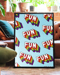 Retro Regenbogen Typografie Poster – Rainbow Fun Pattern Poster – FineArt Wandbild, moderne Kunst & Fine Art Print von Spawnd, handgefertigt & Made in Germany