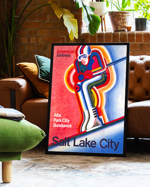 Retro Ski Reise Poster – Salt Lake City Poster – FineArt Wandbild, moderne Kunst &amp; Fine Art Print von Spawnd, handgefertigt &amp; Made in Germany