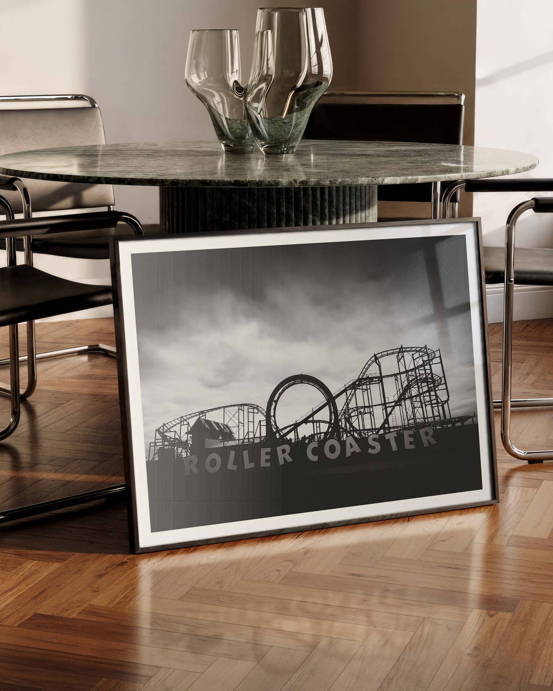 Rollercoaster Poster – FineArt Wandbild, moderne Kunst &amp; Fine Art Print von Spawnd, handgefertigt &amp; Made in Germany