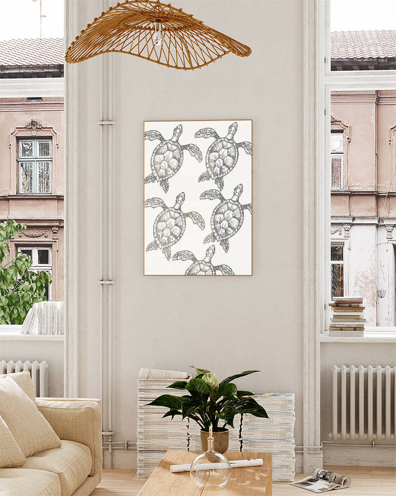 Schildkröten Muster Illustration Poster – Maritimes Pattern Design Poster – FineArt Wandbild, moderne Kunst &amp; Fine Art Print von Spawnd, handgefertigt &amp; Made in Germany