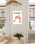 Sip happens Typografie & Illustration Poster – Wine Humor Poster – FineArt Wandbild, moderne Kunst & Fine Art Print von Spawnd, handgefertigt & Made in Germany