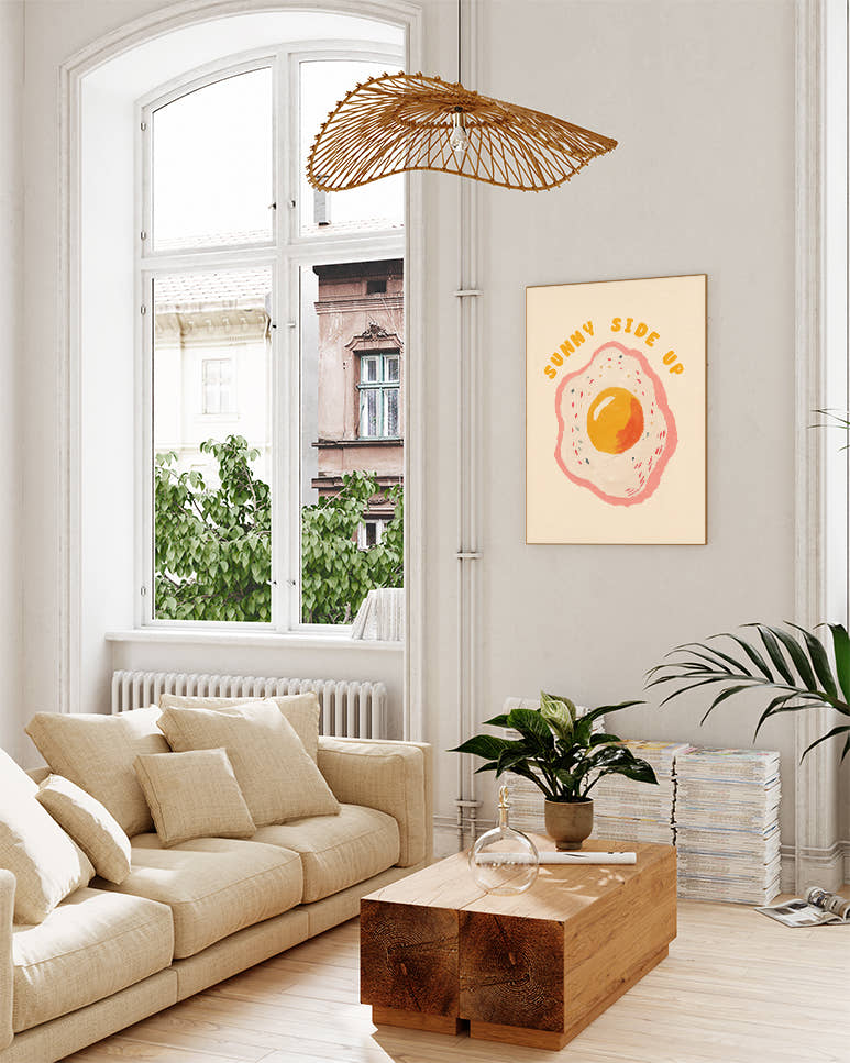 Spiegelei Illustration &amp; Typografie Poster – Sunny Side Up Poster – FineArt Wandbild, moderne Kunst &amp; Fine Art Print von Spawnd, handgefertigt &amp; Made in Germany