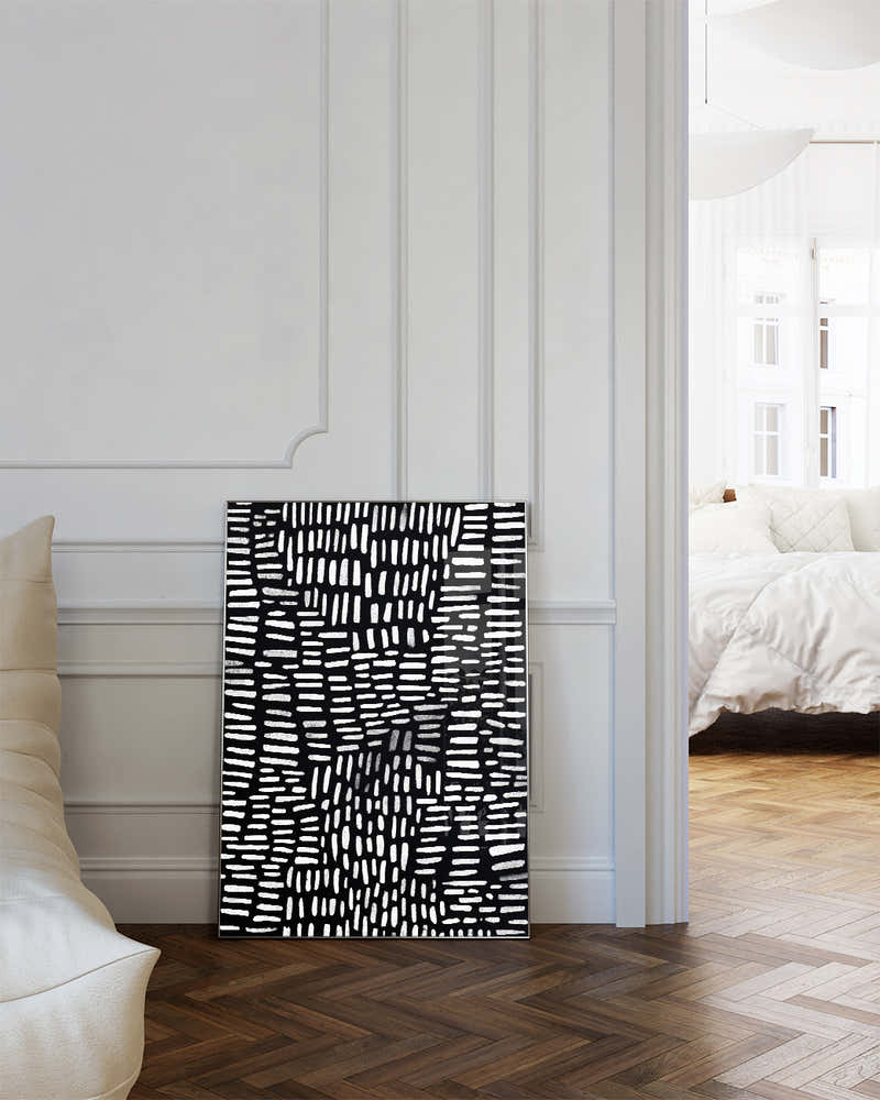 Strukturierte Minimal Art Wandbild – Black Interval Poster – FineArt Wandbild, moderne Kunst & Fine Art Print von Spawnd, handgefertigt & Made in Germany