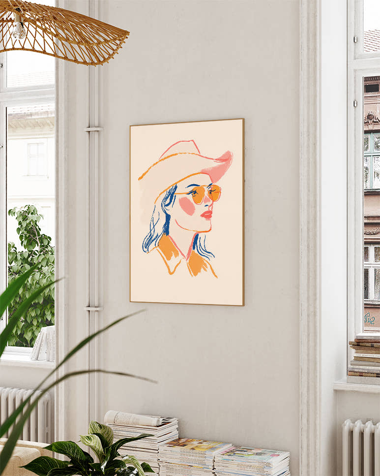 Sunhat Girl Illustration Poster – Sunhat Girl Poster – FineArt Wandbild, moderne Kunst &amp; Fine Art Print von Spawnd, handgefertigt &amp; Made in Germany