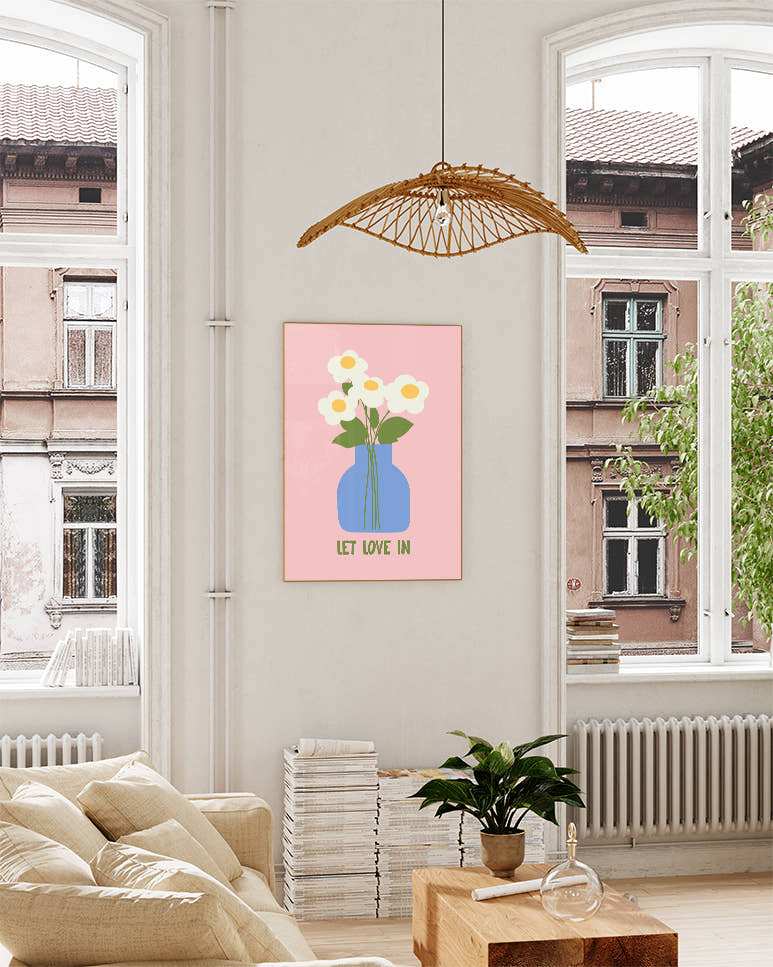 Typografie &amp; Illustration Blumen Poster – Let Love In Poster – FineArt Wandbild, moderne Kunst &amp; Fine Art Print von Spawnd, handgefertigt &amp; Made in Germany