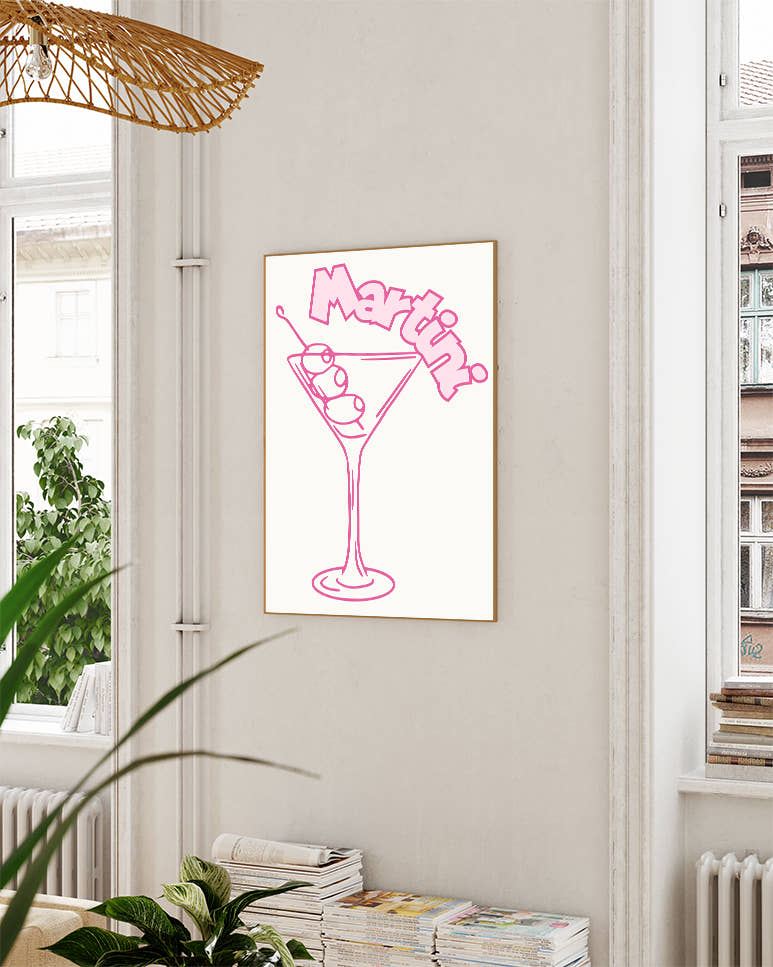Typografie &amp; Illustration Cocktail Poster – Martini Poster – FineArt Wandbild, moderne Kunst &amp; Fine Art Print von Spawnd, handgefertigt &amp; Made in Germany