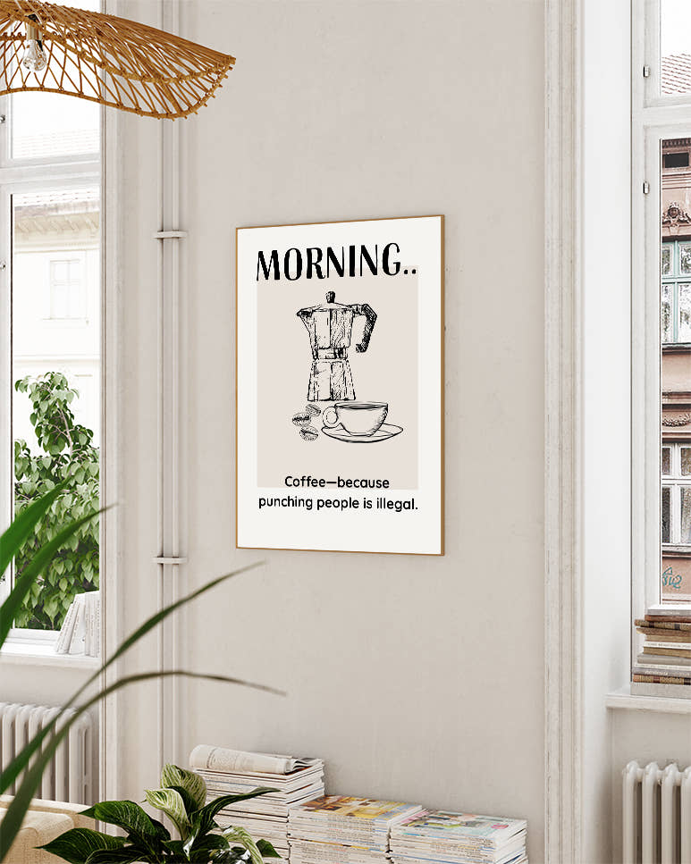 Typografie &amp; Illustration Kaffee Poster – Morning Coffee Poster – FineArt Wandbild, moderne Kunst &amp; Fine Art Print von Spawnd, handgefertigt &amp; Made in Germany