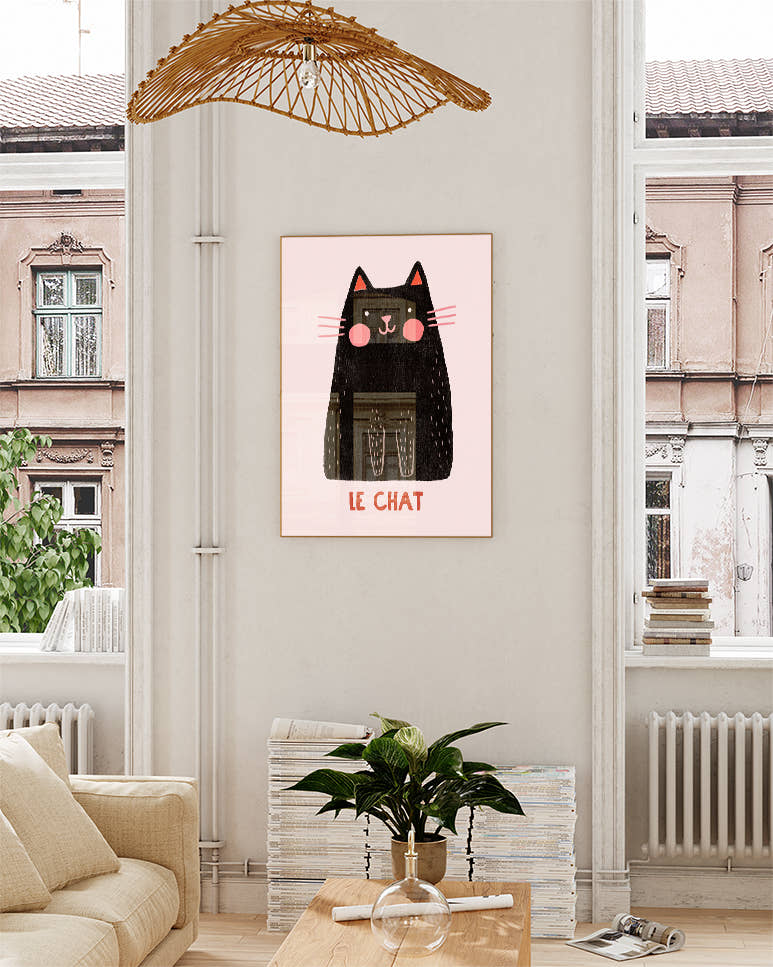 Typografie &amp; Illustration Katzen Poster – Le Chat Poster – FineArt Wandbild, moderne Kunst &amp; Fine Art Print von Spawnd, handgefertigt &amp; Made in Germany