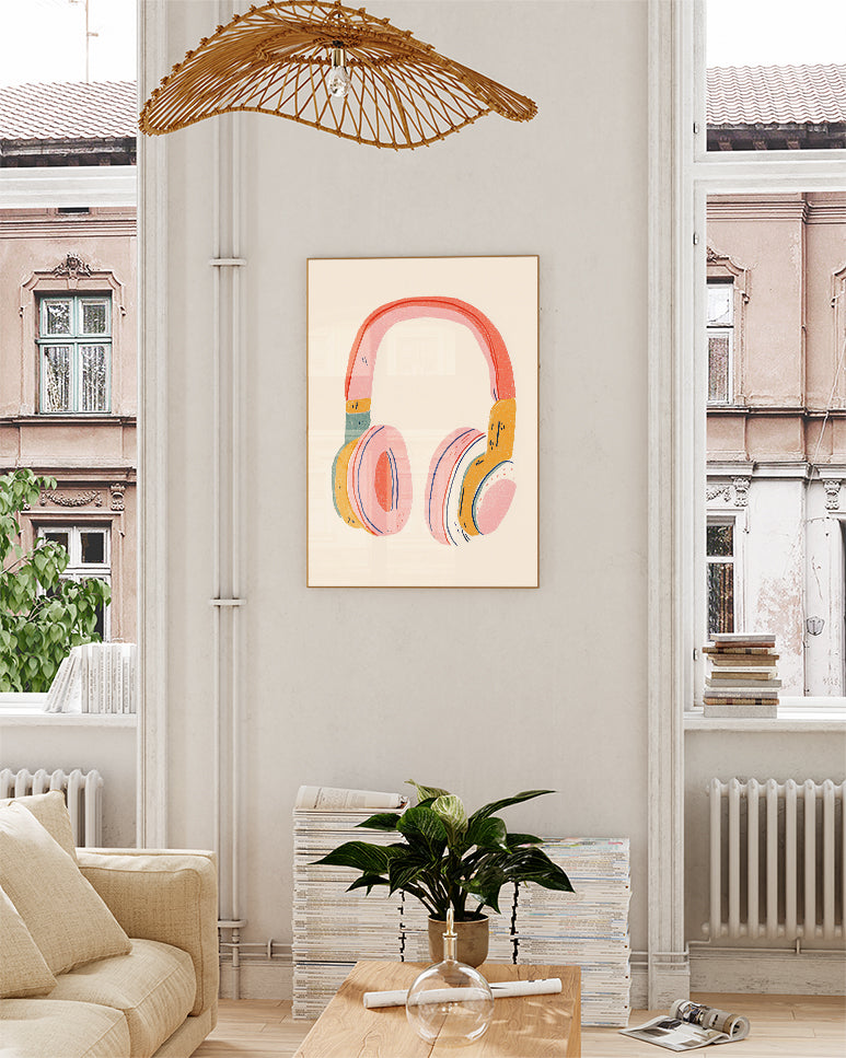 Typografie & Illustration Kopfhörer Poster – Music Mood Poster – FineArt Wandbild, moderne Kunst & Fine Art Print von Spawnd, handgefertigt & Made in Germany
