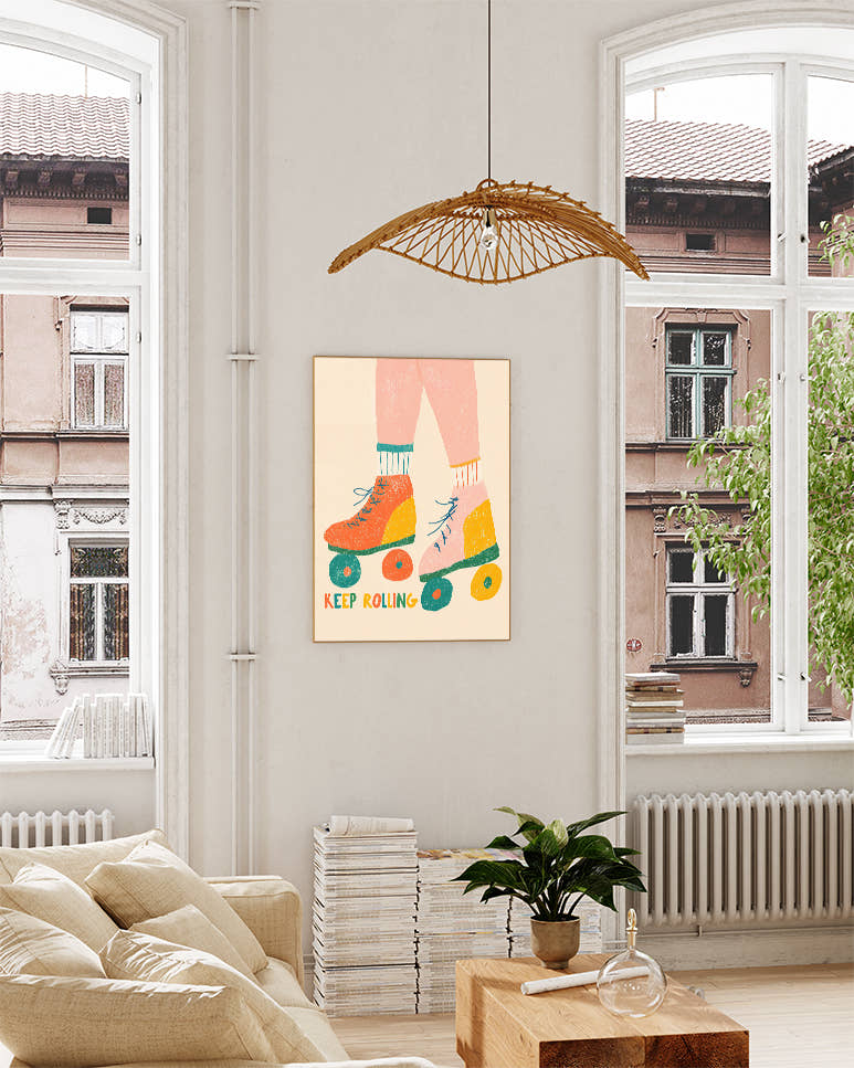 Typografie &amp; Illustration Rollschuh Poster – Keep rolling Poster – FineArt Wandbild, moderne Kunst &amp; Fine Art Print von Spawnd, handgefertigt &amp; Made in Germany