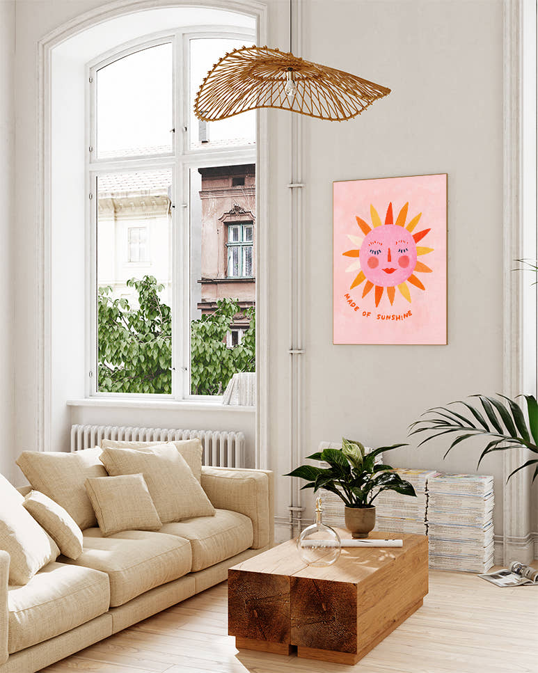 Typografie &amp; Illustration Sonnen Poster – Made of Sunshine Poster – FineArt Wandbild, moderne Kunst &amp; Fine Art Print von Spawnd, handgefertigt &amp; Made in Germany