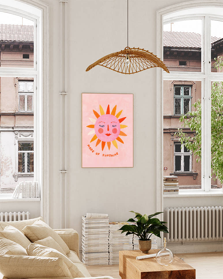 Typografie &amp; Illustration Sonnen Poster – Made of Sunshine Poster – FineArt Wandbild, moderne Kunst &amp; Fine Art Print von Spawnd, handgefertigt &amp; Made in Germany