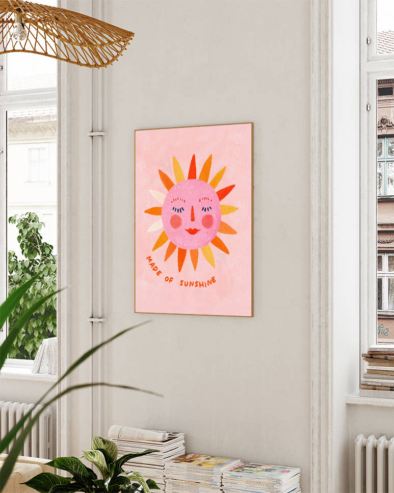 Typografie &amp; Illustration Sonnen Poster – Made of Sunshine Poster – FineArt Wandbild, moderne Kunst &amp; Fine Art Print von Spawnd, handgefertigt &amp; Made in Germany