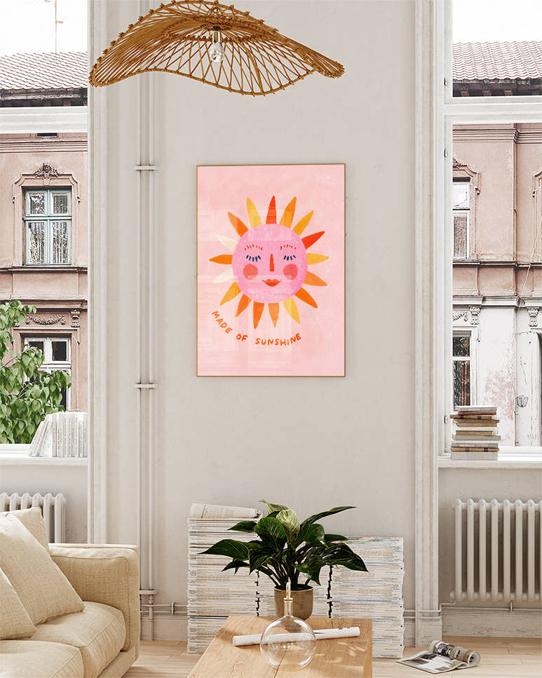 Typografie &amp; Illustration Sonnen Poster – Made of Sunshine Poster – FineArt Wandbild, moderne Kunst &amp; Fine Art Print von Spawnd, handgefertigt &amp; Made in Germany