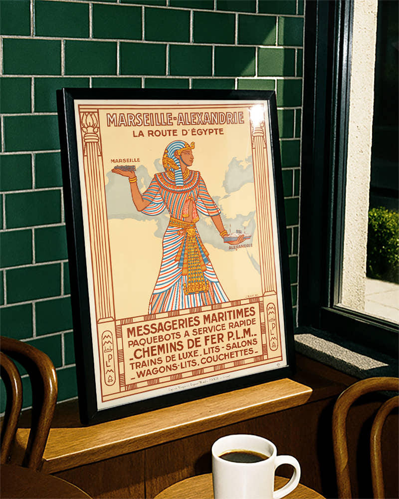 Vintage Ägypten Reiseroute Art Deco – Marseille Alexandrien Poster Poster – FineArt Wandbild, moderne Kunst &amp; Fine Art Print von Spawnd, handgefertigt &amp; Made in Germany
