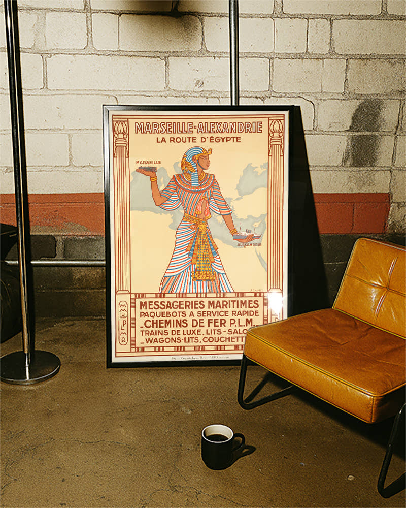 Vintage Ägypten Reiseroute Art Deco – Marseille Alexandrien Poster Poster – FineArt Wandbild, moderne Kunst &amp; Fine Art Print von Spawnd, handgefertigt &amp; Made in Germany