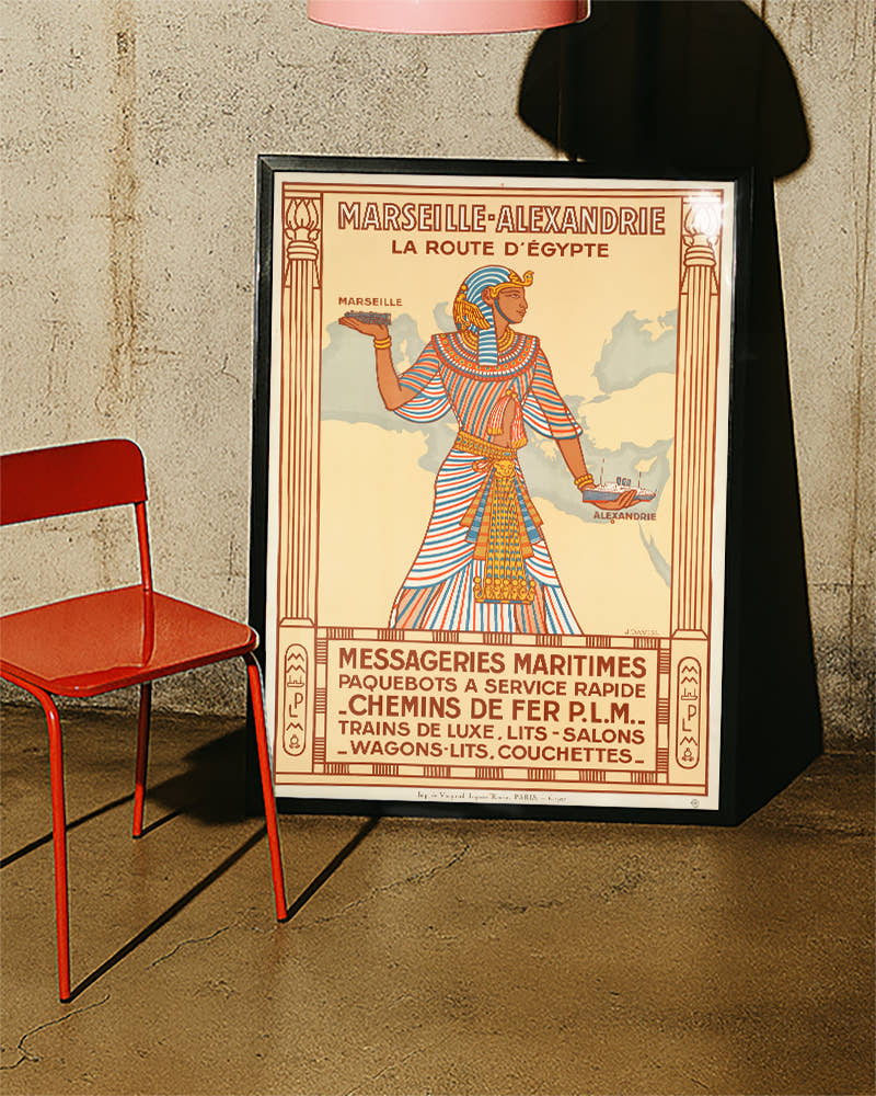Vintage Ägypten Reiseroute Art Deco – Marseille Alexandrien Poster Poster – FineArt Wandbild, moderne Kunst &amp; Fine Art Print von Spawnd, handgefertigt &amp; Made in Germany