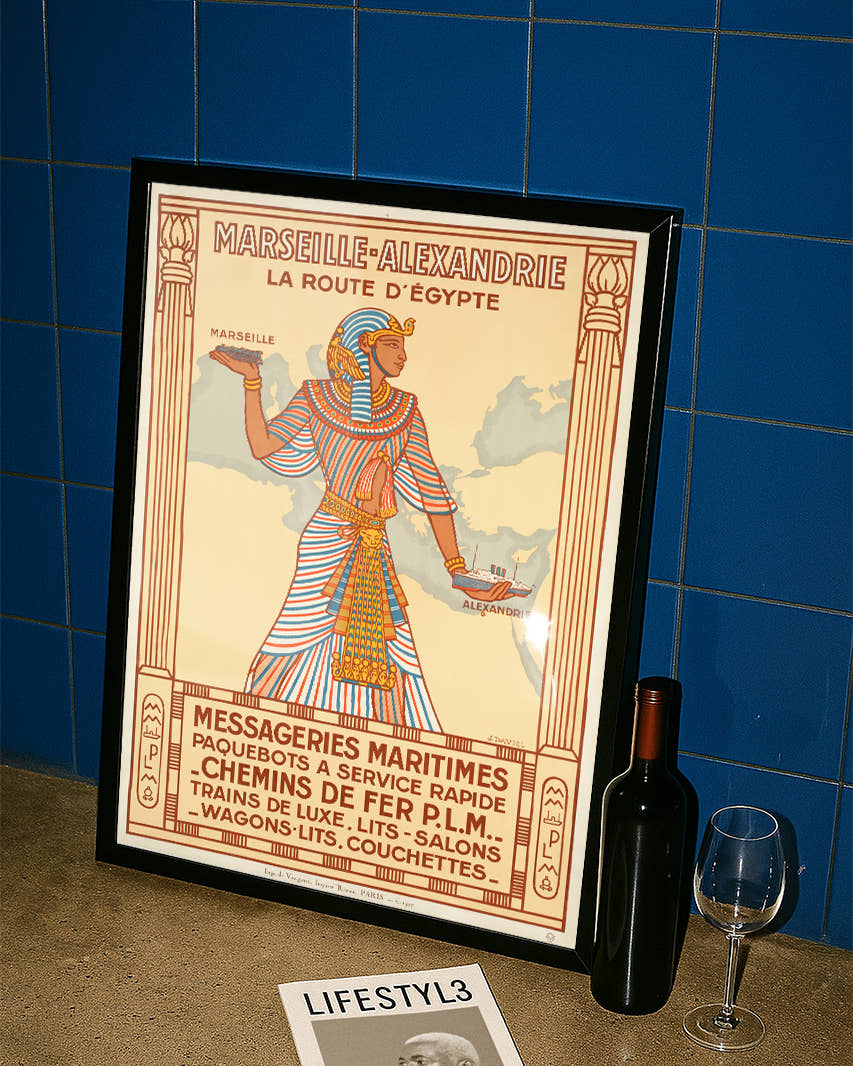 Vintage Ägypten Reiseroute Art Deco – Marseille Alexandrien Poster Poster – FineArt Wandbild, moderne Kunst &amp; Fine Art Print von Spawnd, handgefertigt &amp; Made in Germany