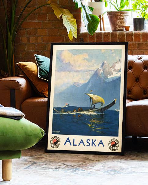 Vintage Alaska Segelboot Poster – Northern Pacific Alaska Poster – FineArt Wandbild, moderne Kunst &amp; Fine Art Print von Spawnd, handgefertigt &amp; Made in Germany