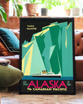 Vintage Alaska Taku Glacier Poster – Alaska via Canadian Pacific Poster – FineArt Wandbild, moderne Kunst & Fine Art Print von Spawnd, handgefertigt & Made in Germany