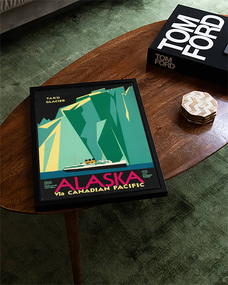 Vintage Alaska Taku Glacier Poster – Alaska via Canadian Pacific Poster – FineArt Wandbild, moderne Kunst &amp; Fine Art Print von Spawnd, handgefertigt &amp; Made in Germany
