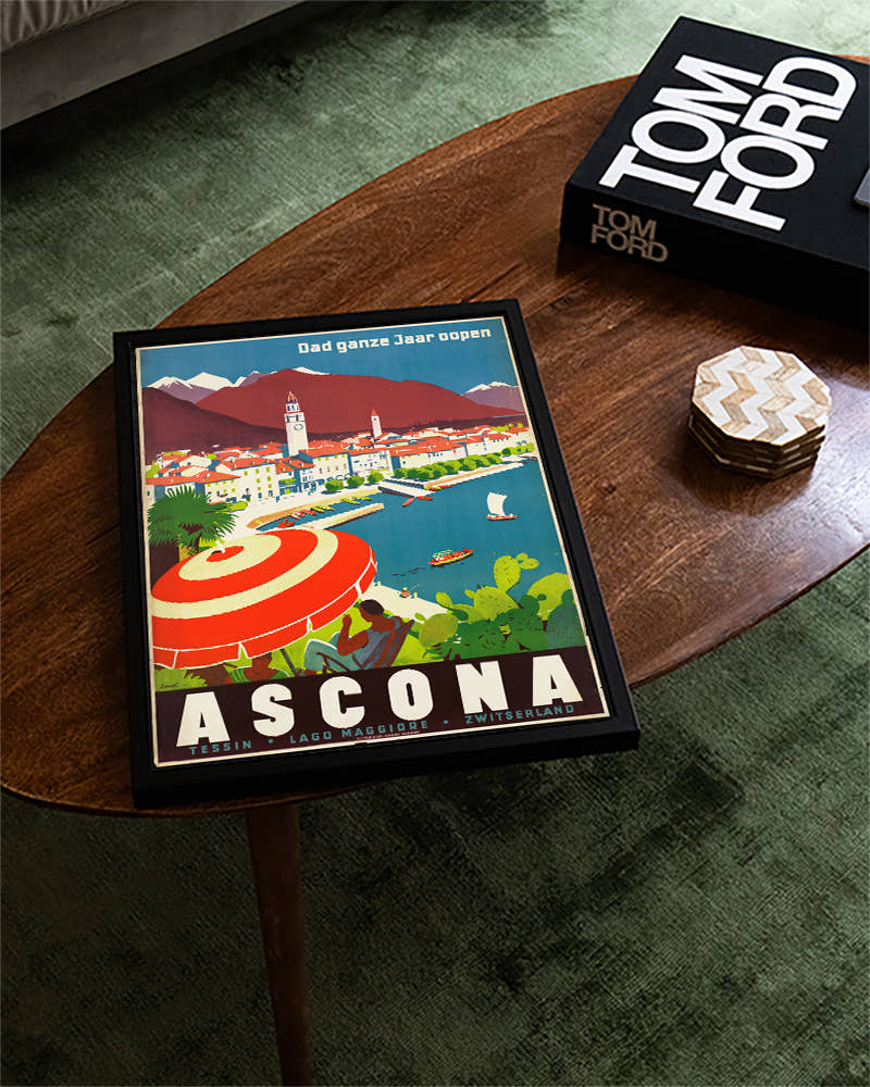 Vintage Ascona Reiseplakat – Lago Maggiore Schweiz Poster – FineArt Wandbild, moderne Kunst &amp; Fine Art Print von Spawnd, handgefertigt &amp; Made in Germany