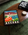 Vintage Ascona Reiseplakat – Lago Maggiore Schweiz Poster – FineArt Wandbild, moderne Kunst & Fine Art Print von Spawnd, handgefertigt & Made in Germany