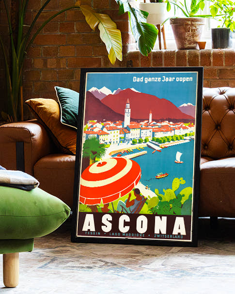 Vintage Ascona Reiseplakat – Lago Maggiore Schweiz Poster – FineArt Wandbild, moderne Kunst &amp; Fine Art Print von Spawnd, handgefertigt &amp; Made in Germany