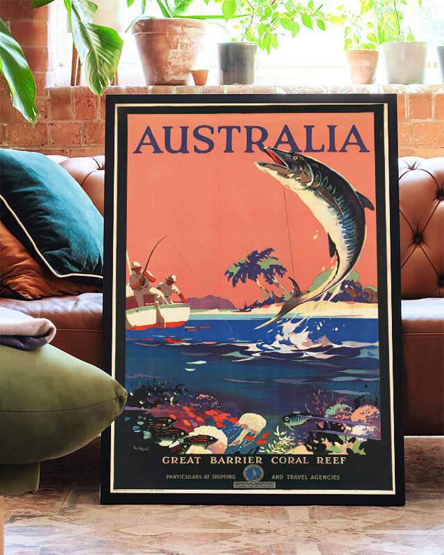 Vintage Australien Reise &amp; Korallenriff Poster – Great Barrier Reef Poster – FineArt Wandbild, moderne Kunst &amp; Fine Art Print von Spawnd, handgefertigt &amp; Made in Germany
