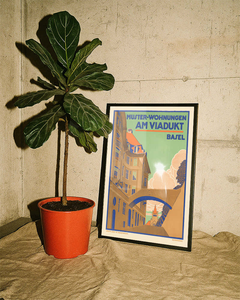 Vintage Basel Poster – Am Viadukt Schweiz Architektur Poster – FineArt Wandbild, moderne Kunst & Fine Art Print von Spawnd, handgefertigt & Made in Germany