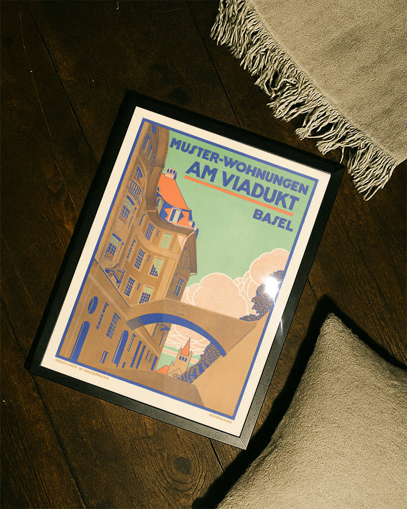Vintage Basel Poster – Am Viadukt Schweiz Architektur Poster – FineArt Wandbild, moderne Kunst &amp; Fine Art Print von Spawnd, handgefertigt &amp; Made in Germany