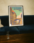 Vintage Basel Poster – Am Viadukt Schweiz Architektur Poster – FineArt Wandbild, moderne Kunst & Fine Art Print von Spawnd, handgefertigt & Made in Germany