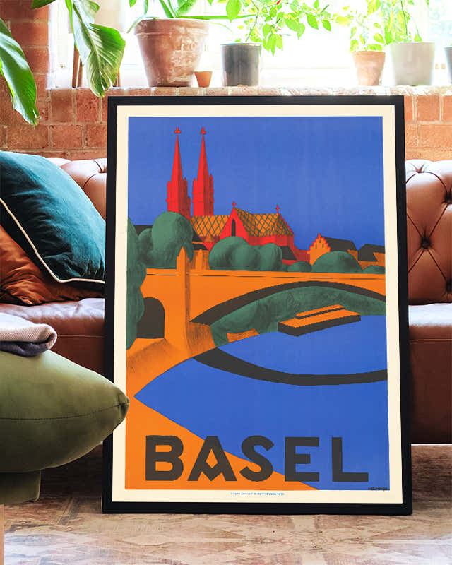Vintage Basel Stadtposter – Schweiz Architektur Poster – FineArt Wandbild, moderne Kunst & Fine Art Print von Spawnd, handgefertigt & Made in Germany