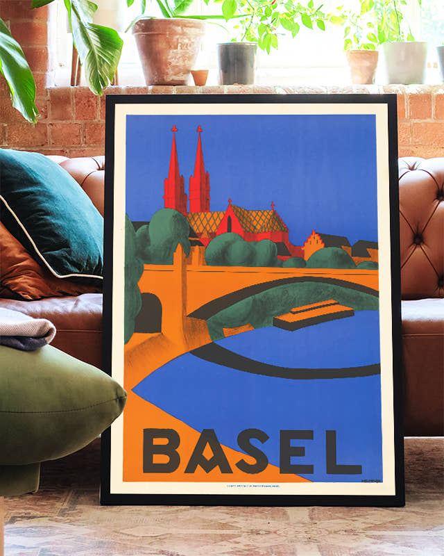 Vintage Basel Stadtposter – Schweiz Architektur Poster – FineArt Wandbild, moderne Kunst &amp; Fine Art Print von Spawnd, handgefertigt &amp; Made in Germany