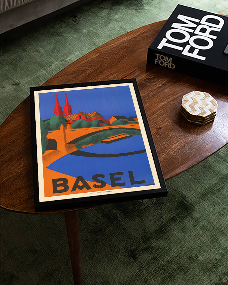 Vintage Basel Stadtposter – Schweiz Architektur Poster – FineArt Wandbild, moderne Kunst &amp; Fine Art Print von Spawnd, handgefertigt &amp; Made in Germany