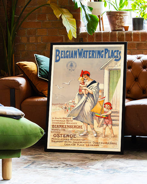 Vintage Belgien Reise Poster – Belgian Watering Places Ostende Poster – FineArt Wandbild, moderne Kunst &amp; Fine Art Print von Spawnd, handgefertigt &amp; Made in Germany