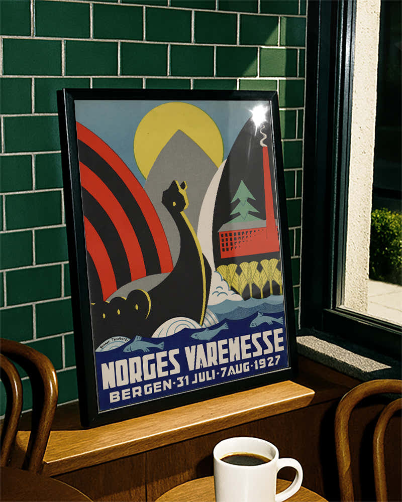 Vintage Bergen Norwegen Poster – Handelsmesse 1927 Poster – FineArt Wandbild, moderne Kunst & Fine Art Print von Spawnd, handgefertigt & Made in Germany