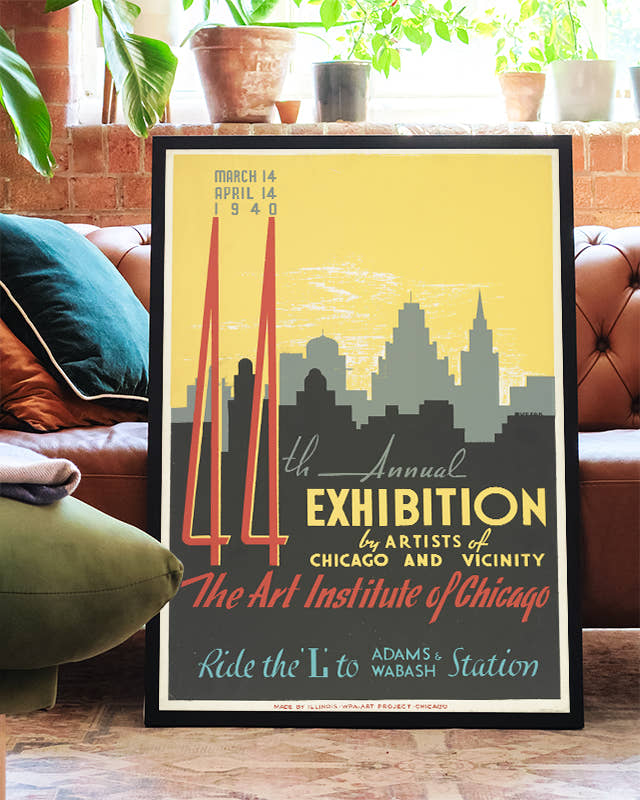 Vintage Chicago Ausstellungsposter &amp; Art Deco Architektur Poster – Chicago Art Exhibition Poster – FineArt Wandbild, moderne Kunst &amp; Fine Art Print von Spawnd, handgefertigt &amp; Made in Germany