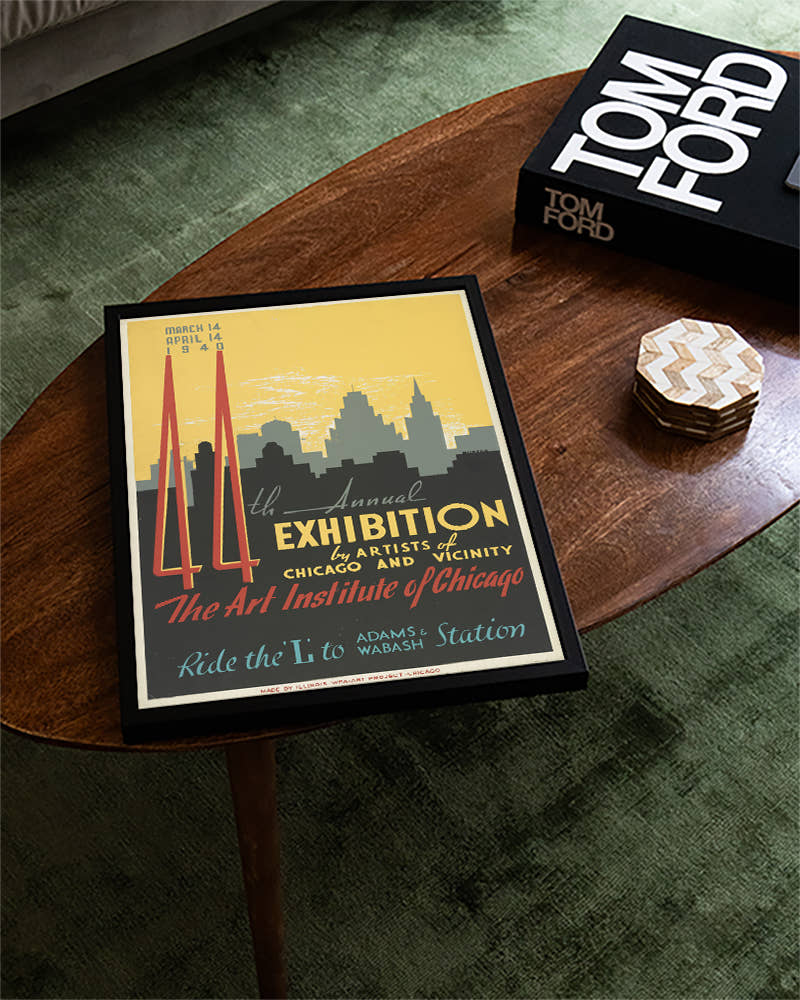 Vintage Chicago Ausstellungsposter &amp; Art Deco Architektur Poster – Chicago Art Exhibition Poster – FineArt Wandbild, moderne Kunst &amp; Fine Art Print von Spawnd, handgefertigt &amp; Made in Germany