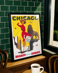Vintage Chicago USA Poster mit Skyline – Chicago Poster – FineArt Wandbild, moderne Kunst & Fine Art Print von Spawnd, handgefertigt & Made in Germany
