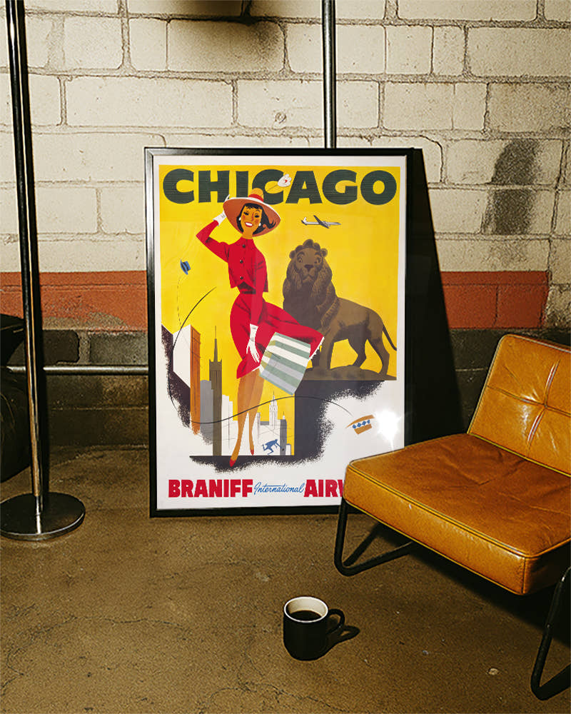 Vintage Chicago USA Poster mit Skyline – Chicago Poster – FineArt Wandbild, moderne Kunst &amp; Fine Art Print von Spawnd, handgefertigt &amp; Made in Germany