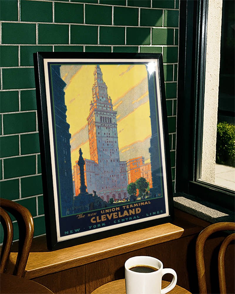 Vintage Cleveland USA Poster – Union Terminal Bahnhof Poster – FineArt Wandbild, moderne Kunst &amp; Fine Art Print von Spawnd, handgefertigt &amp; Made in Germany