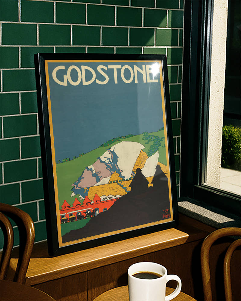 Vintage England Landschaft Poster mit Kreidefelsen – Godstone Poster – FineArt Wandbild, moderne Kunst &amp; Fine Art Print von Spawnd, handgefertigt &amp; Made in Germany